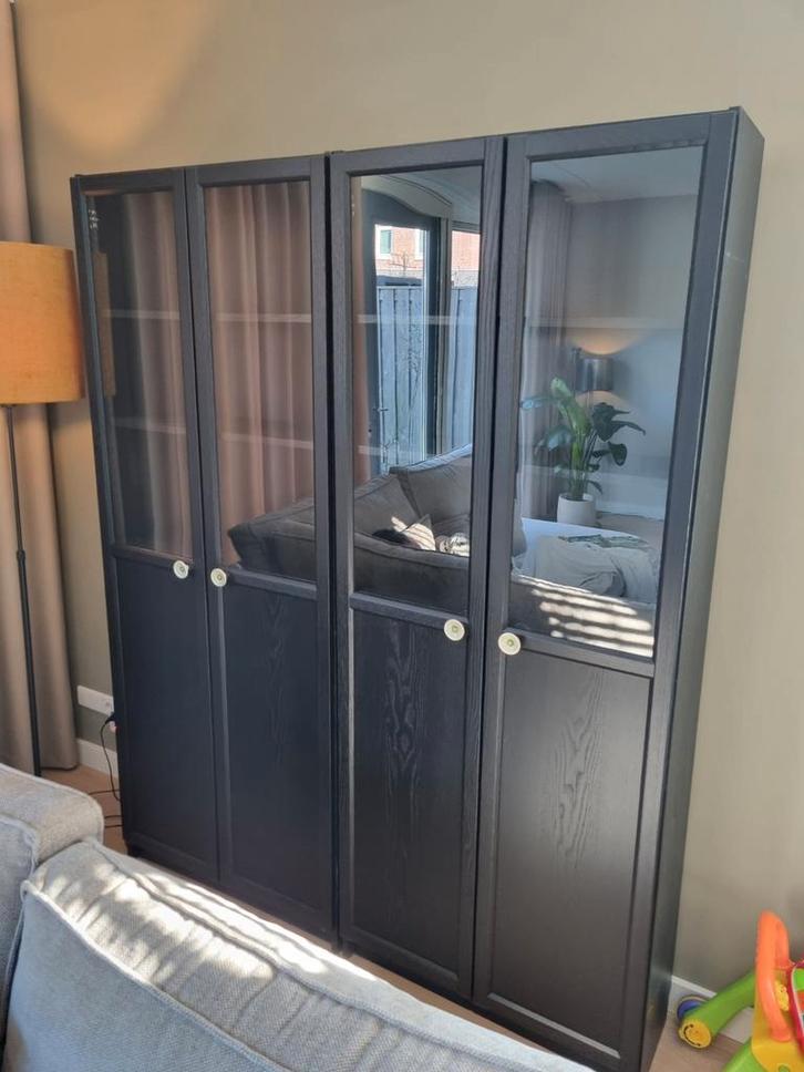 2x Billy Ikea kast met glazen deuren, Huis en Inrichting, Kasten | Boekenkasten, Gebruikt, 100 tot 150 cm, 200 cm of meer, 25 tot 50 cm