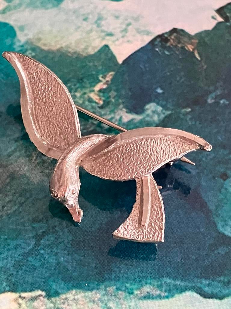 Zilverkleurige vintage vogel broche, Sieraden, Tassen en Uiterlijk, Ophalen of Verzenden, Zo goed als nieuw, Zilver, Overige materialen