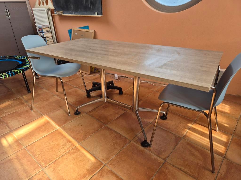 Houten tafel met Metalen Onderstel, 80x160, Huis en Inrichting, Tafels | Eettafels, Gebruikt, 50 tot 100 cm, 150 tot 200 cm, Modern