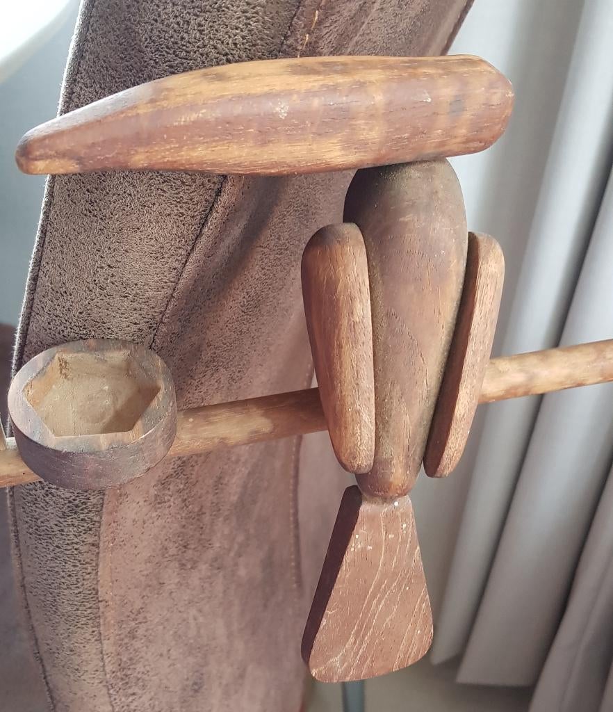 Unieke vogel op stok, oud, van hout, Ophalen of Verzenden, Gebruikt, Bruin, Hout