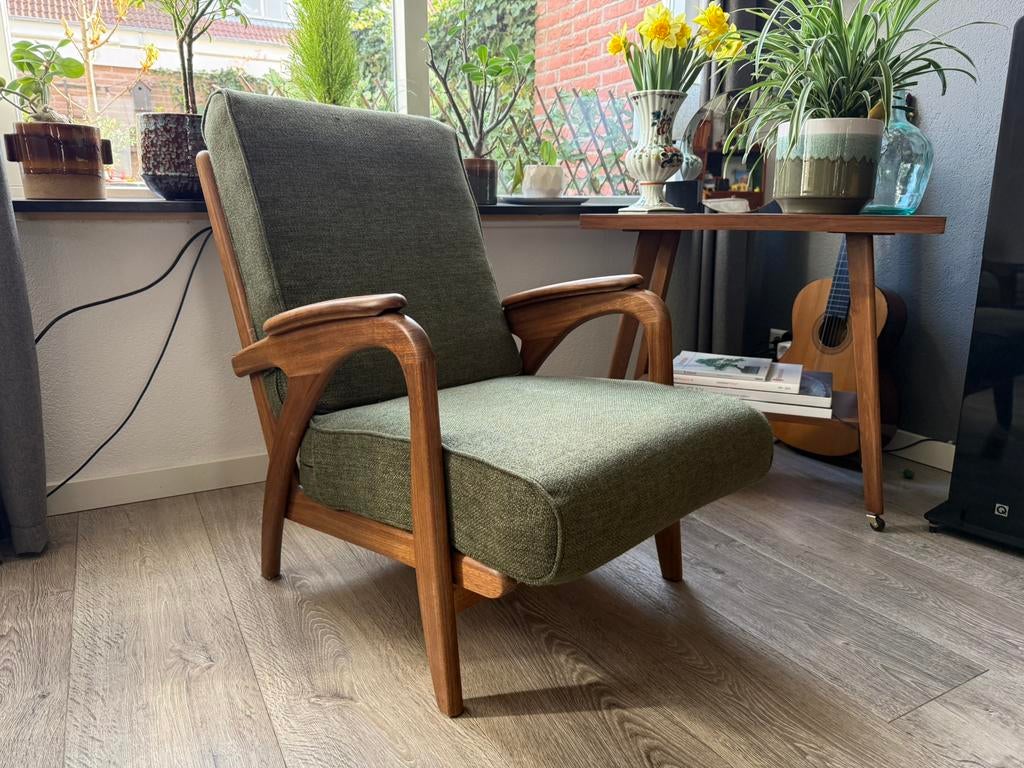 Vintage Deens Scandinavische Fauteuil, Ophalen, Zo goed als nieuw, Minder dan 75 cm, 50 tot 75 cm