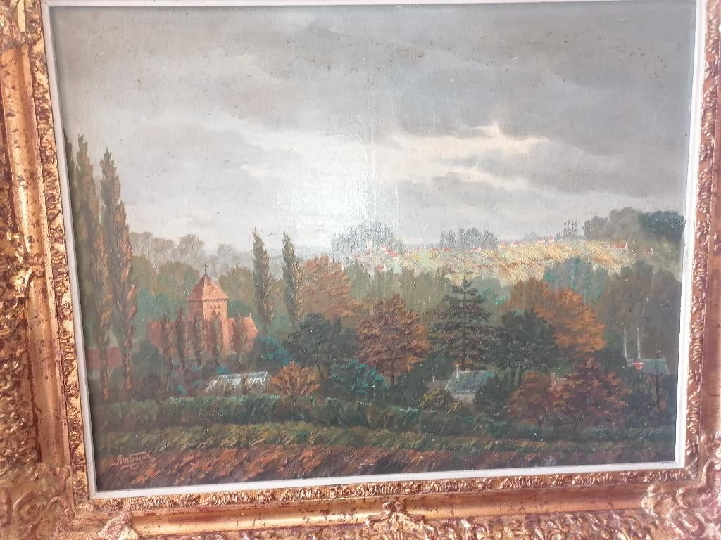 Jules van Wanzeele Leiestreek olie op doek in kader, Ophalen