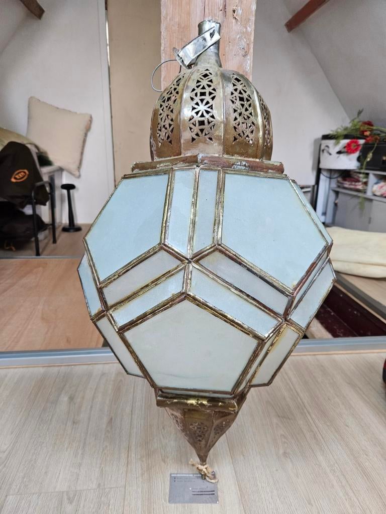 Oude glas in lood lantaarn, Antiek en Kunst, Antiek | Lampen, Ophalen