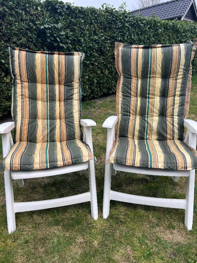 tuinstoel 2 st Hartman en ronde tafel wit  + 2  kussens, Tuin en Terras, Tuinstoelen, Ophalen, Gebruikt, Kunststof, Verstelbaar