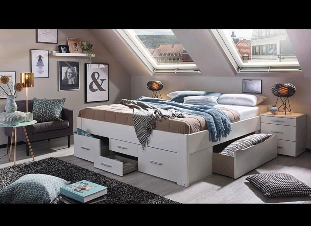 Beter Bed bedframe 140x200 met opbergruimte (z.g.a.n.), Huis en Inrichting, Slaapkamer | Bedden, Ophalen, Wit, Tweepersoons, 140 cm