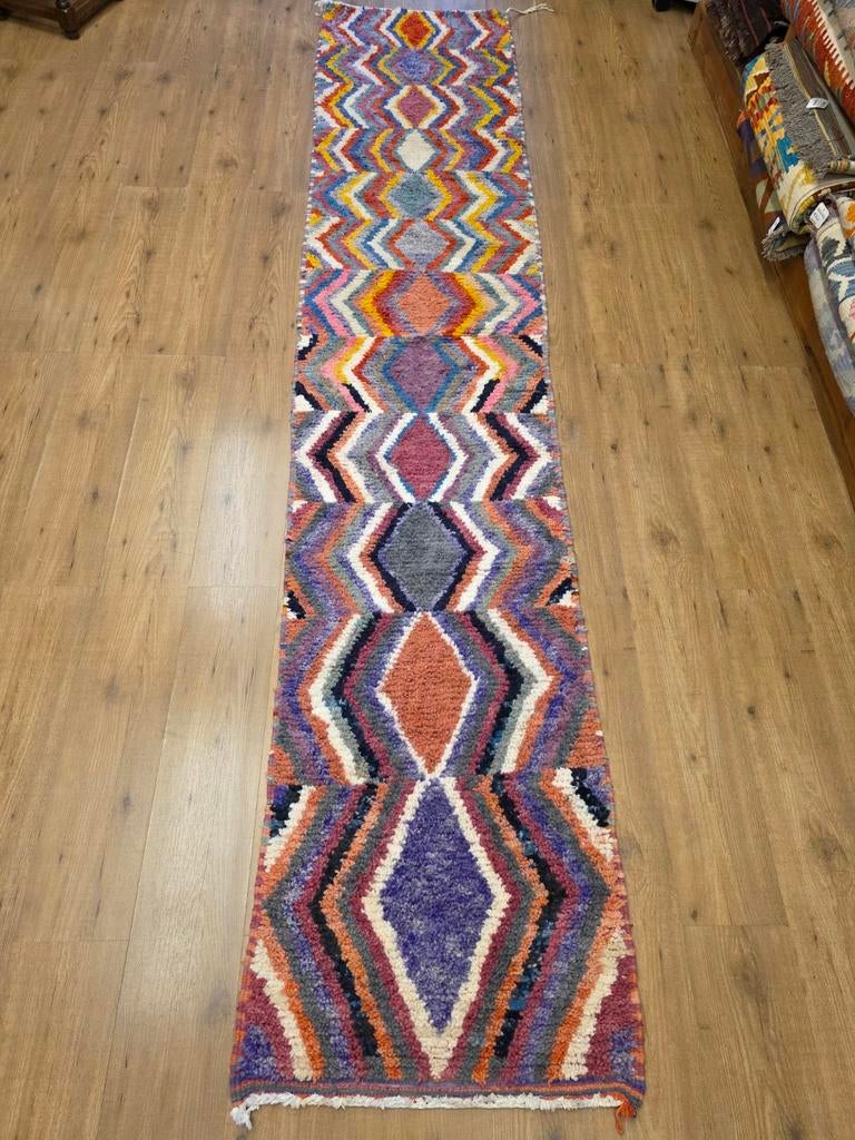 Handgeknoopt oosters tapijt loper Berber Beni Mrirt 339x66, Info@SlatsAntiek.nl, Crème, Vof Slats Antiek, Rechthoekig