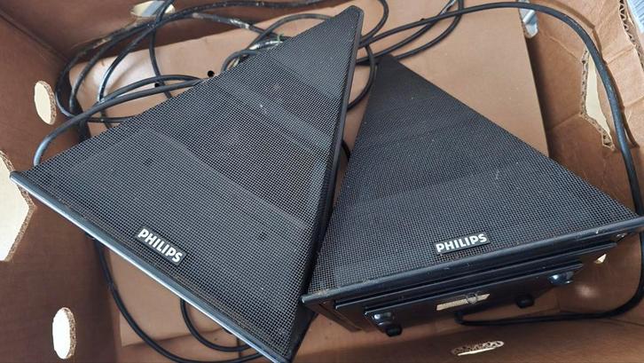 Philips Matchline 22AV Vintage Luidsprekers - Uniek Design!, Audio, Tv en Foto, Luidsprekers, Gebruikt, Front, Rear of Stereo speakers
