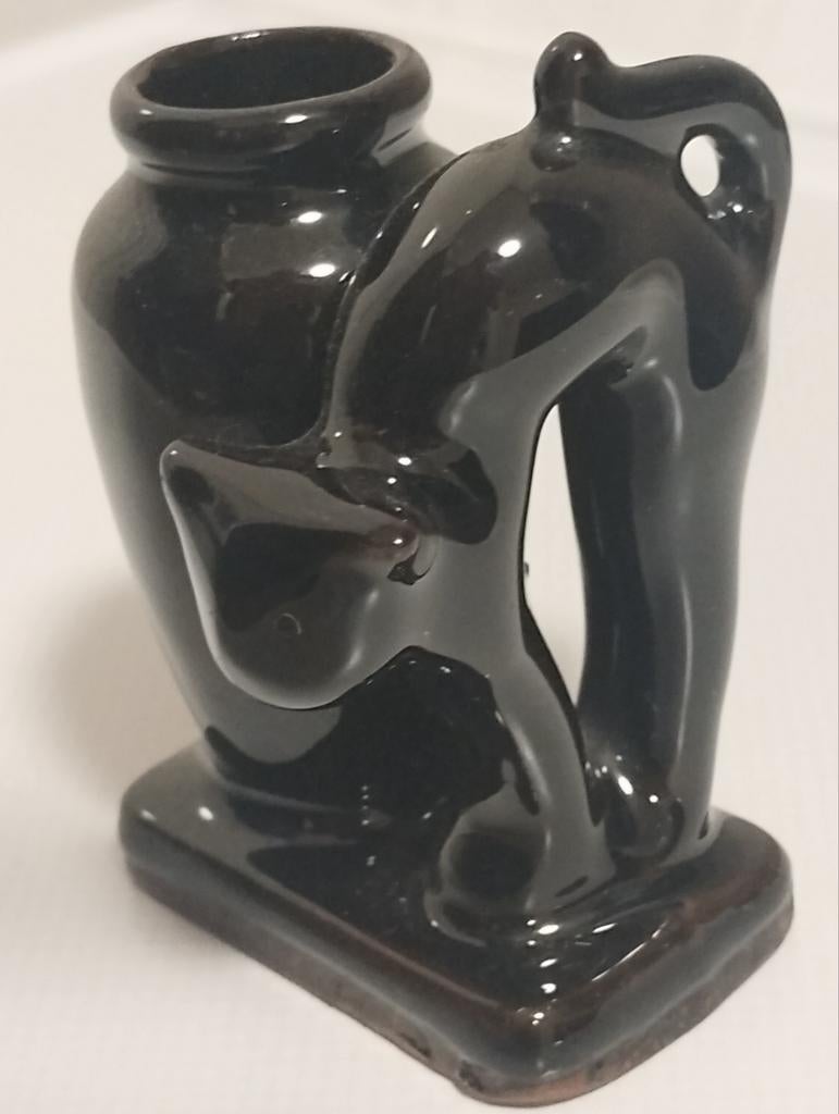 Japans zwart glazuur rood aardewerken solifleur vaasje, Antiek en Kunst, Ophalen of Verzenden