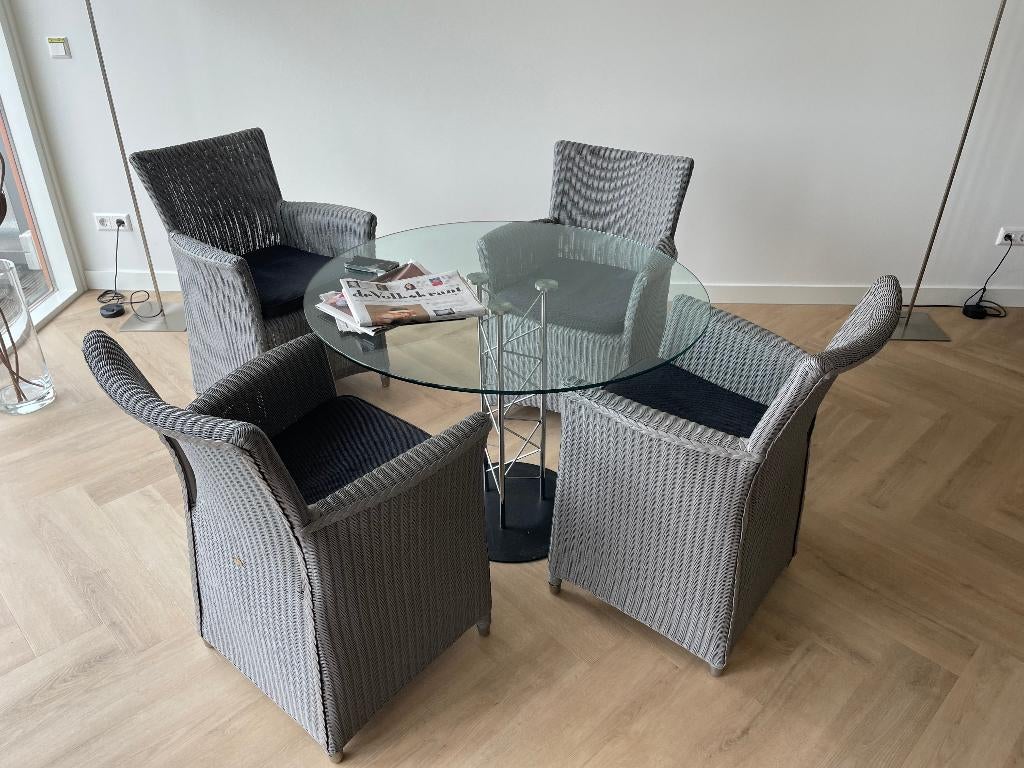 Eetkamerstoel x6, Huis en Inrichting, Stoelen, Gebruikt, Vijf, Zes of meer stoelen, Hout, Riet of Rotan, Grijs, Ophalen