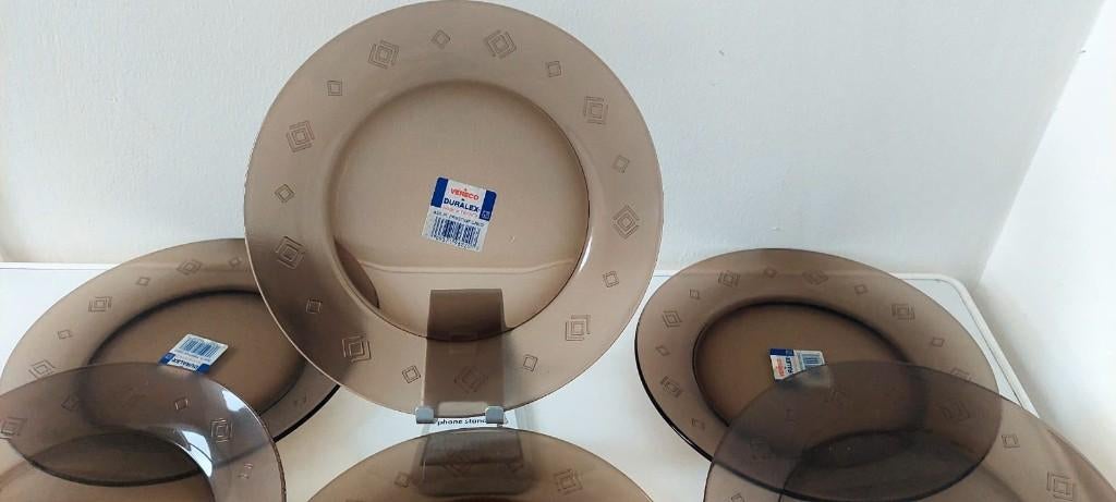 6 vintage Rookglas rook glas bruin borden 70 Artdeco style, Eu, Eu, Nieuw, Ophalen of Verzenden