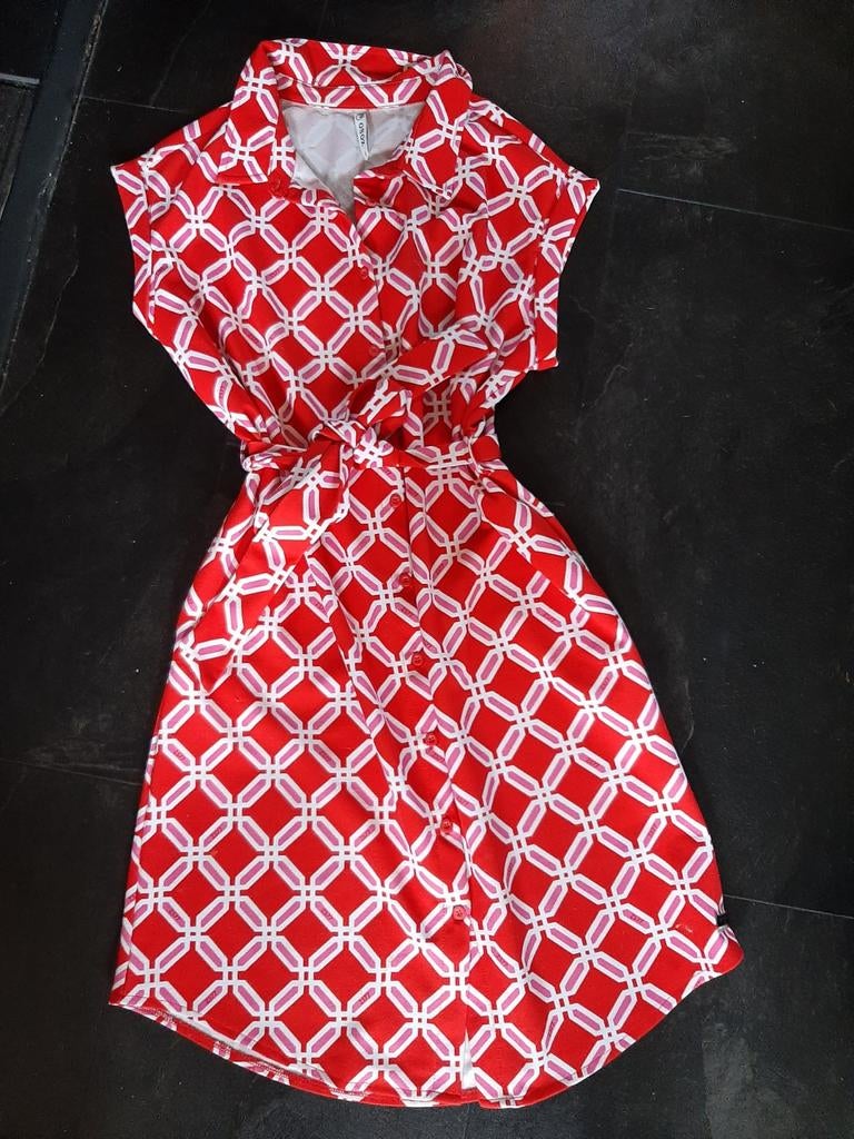 Rood/witte zomerjurk S, Ophalen of Verzenden, Zo goed als nieuw, Rood, Boven de knie