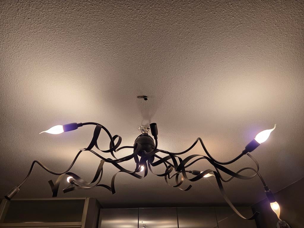 Grote Industriële Hanglamp - Veel Licht, Bruin Metaal, Huis en Inrichting, Gebruikt, 50 tot 75 cm, Ophalen of Verzenden, Metaal