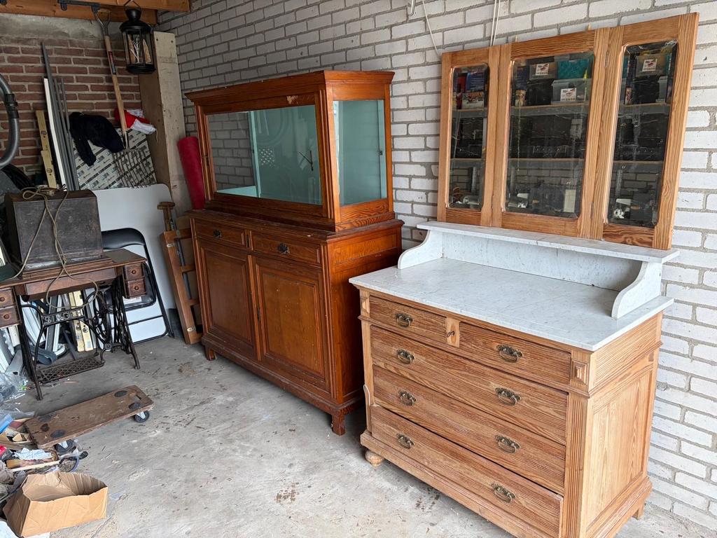 Commode met marmer blad en spiegel, Antiek en Kunst, Ophalen
