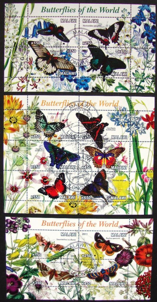 - 815 - 3 Blokken met Vlinders van de Wereld., Verzenden, Gestempeld, Dier of Natuur