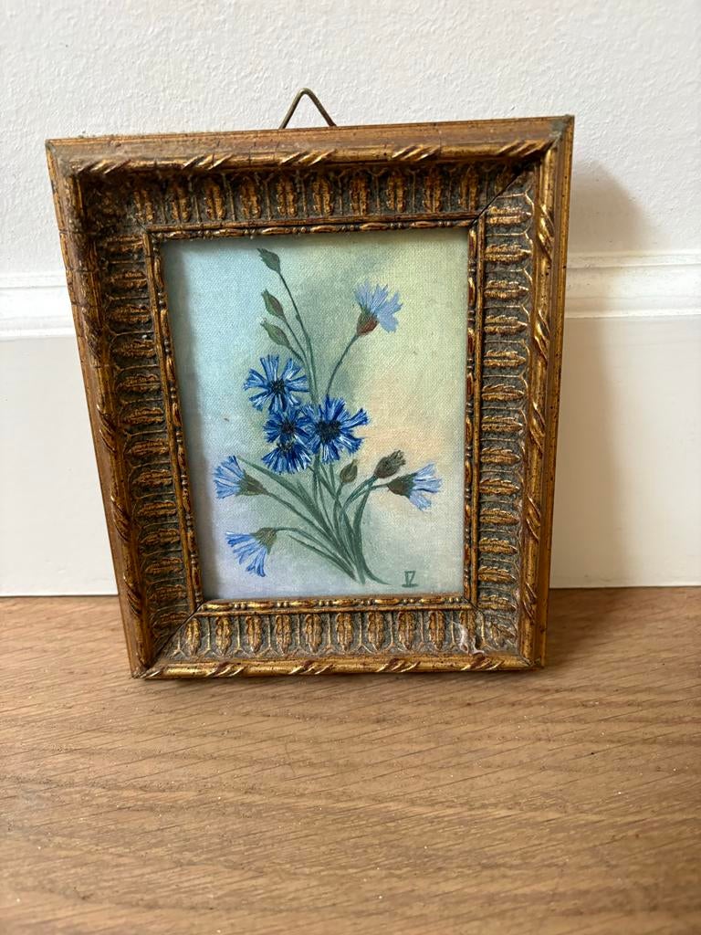 Vintage Schilderij Korenbloemen in Gouden Lijst, Antiek en Kunst, Ophalen