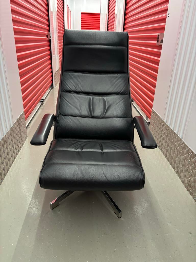 Leren relax ligstoel - verstelbaar, Huis en Inrichting, Stoelen, Ophalen, Gebruikt, Zwart, Leer