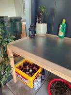 Glazen tafel met houten onderstel, Ophalen, Gebruikt, 100 tot 150 cm, Glas