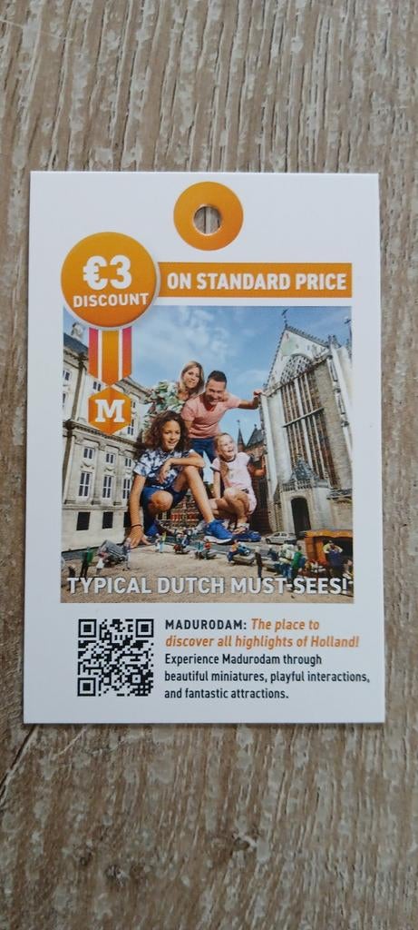 3 euro korting madurodam Scheveningen den haag, Tickets en Kaartjes, Eén persoon, Kortingskaart