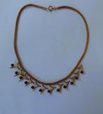 Goudkleurige slangen ketting vleugeltjes met blauw steentje, Verzenden, Gebruikt, Goud, Overige materialen