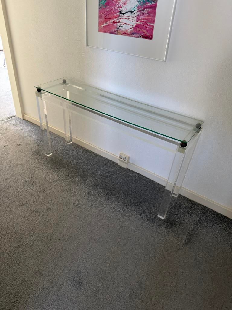 Glazen console tafel / sidetable, Ophalen, 100 tot 150 cm, Glas, Zo goed als nieuw