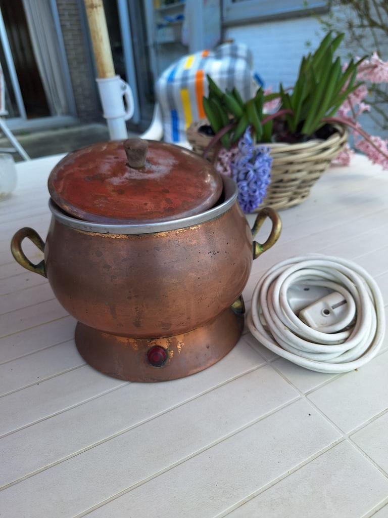 Vintage koperen elektrische fondueset, Witgoed en Apparatuur, Fonduesets, Ophalen of Verzenden