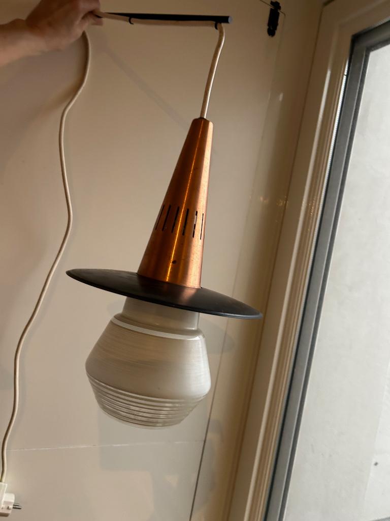 Vintage hengellamp stijl Evolux, Louis Kalff en Fog & Mørup, Huis en Inrichting, Lampen | Hanglampen, Ophalen, Gebruikt, Scandinavisch, Sixties, Louis Kalff, Philips, Mid-century modern