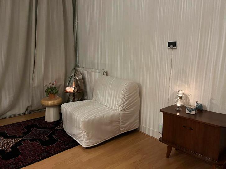 Ikea Lycksele Lövås stoelbed - Ransta naturel, Huis en Inrichting, Stoelen, Gebruikt, Eén, Stof, Overige kleuren, Ophalen of Verzenden