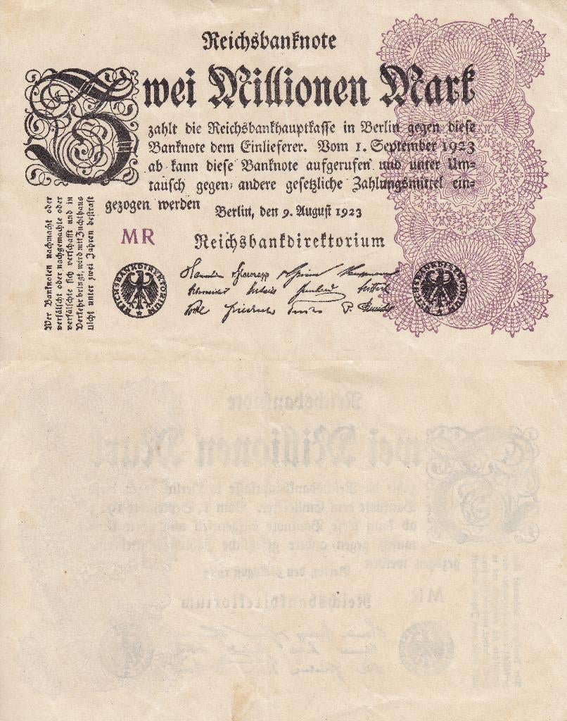 Duitsland (Weimarrepubliek) 2 Miljoen Mark 1923 P-104a VF, Postzegels en Munten, Bankbiljetten | Europa | Niet-Eurobiljetten, Ophalen of Verzenden