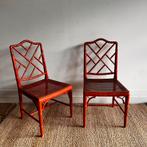 2 Faux Bamboo bamboe Chippendale Adler stoelen vintage, Huis en Inrichting, Stoelen, Ophalen, Vintage, Zo goed als nieuw, Rood