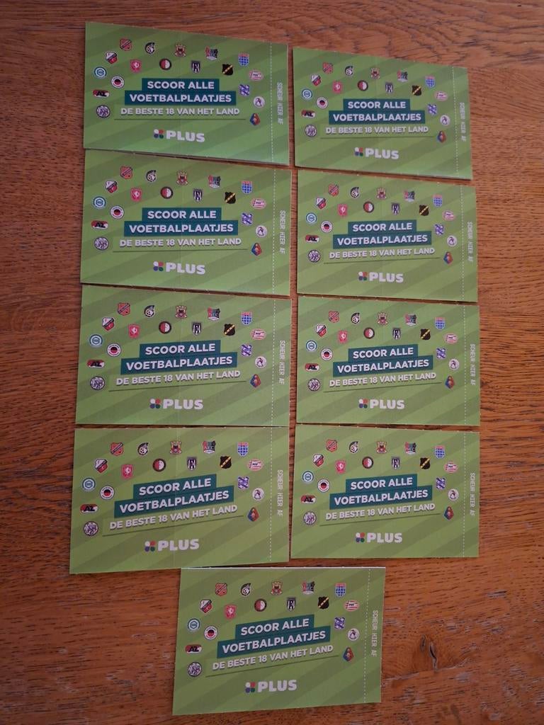 Plus voetbalplaatjes actie 9 pakjes, Plus, Ophalen of Verzenden