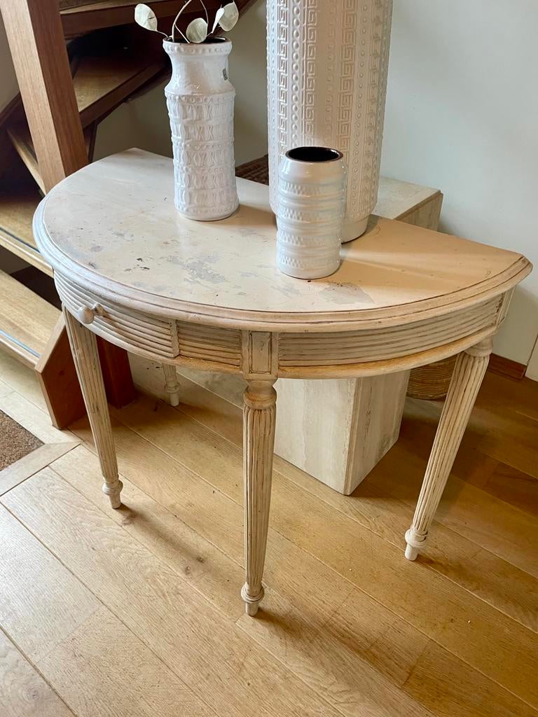 Vintage antiek halfrond Frans halkastje lade sidetable, Huis en Inrichting, Ophalen of Verzenden, Zo goed als nieuw, Rechthoekig