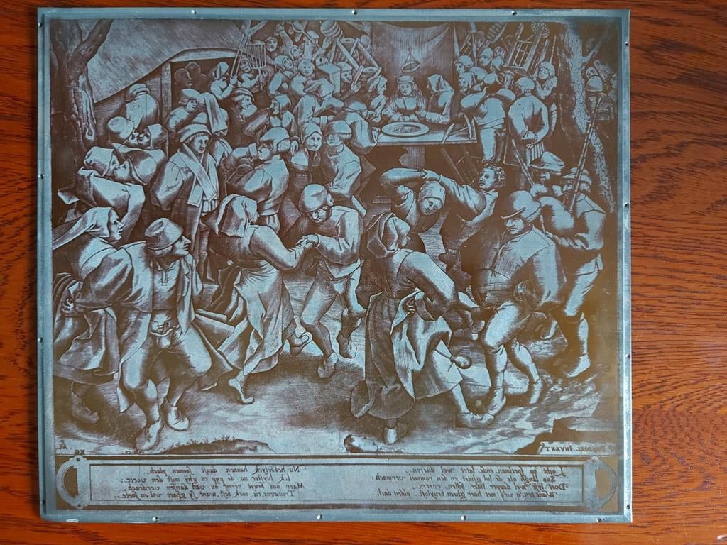 Boerenbruiloft Pieter Breughel de Oude etsplaat/reliëfdruk, Ophalen of Verzenden