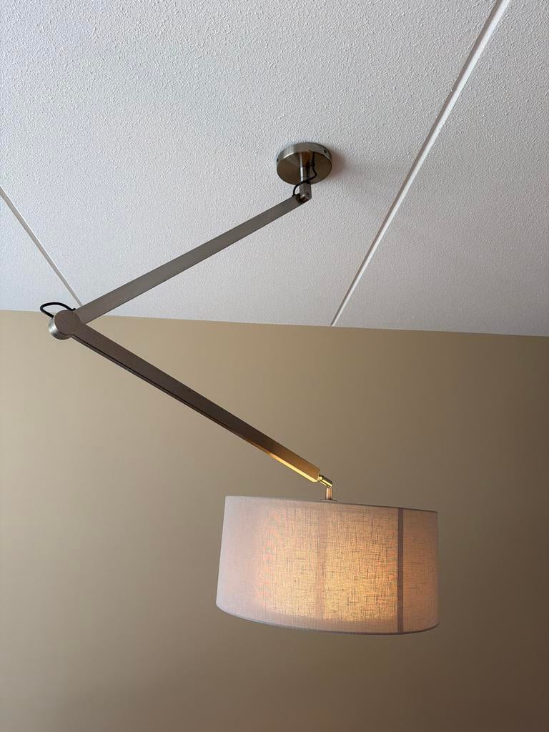 Hanglamp met verstelbare arm en stoffen kap, Ophalen, Gebruikt, Metaal, 75 cm of meer