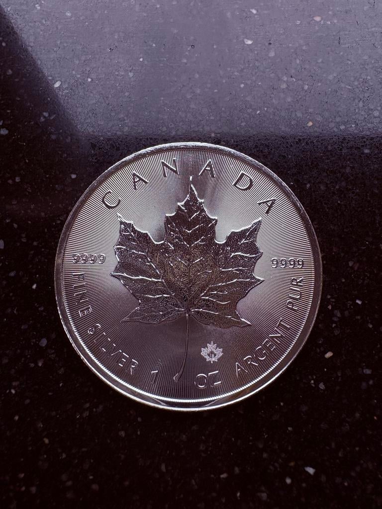 Tube met 25 zilveren Maple Leaf munten 2018, Postzegels en Munten, Edelmetalen en Baren, Ophalen of Verzenden, Zilver