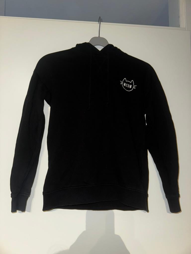 Meow undiz hoodie s zwart zwarte trui sweater kat cat, Verzenden, Zo goed als nieuw, Maat 36 (S), Zwart