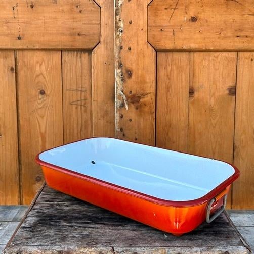 Bak ovenschaal baktray braadslede Blue Band emaille oranje, Ophalen of Verzenden