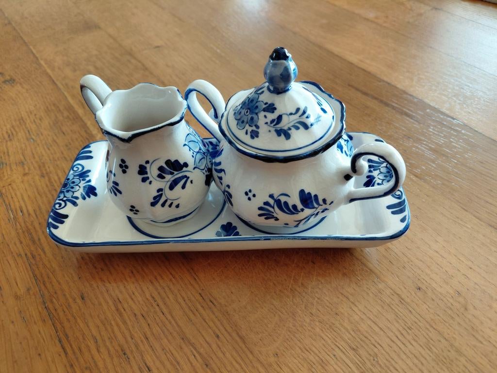 Delfsblauw roomstelletje, hand painted, Ophalen of Verzenden