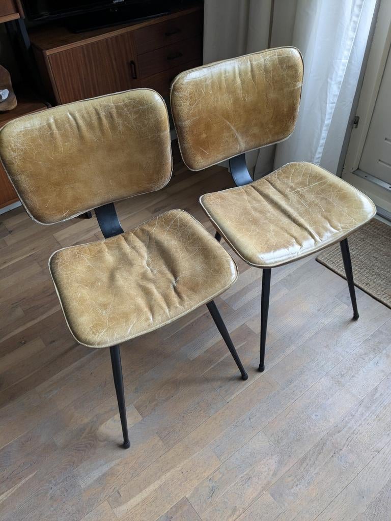 Stoelen, leer., Huis en Inrichting, Stoelen, Ophalen, Zwart, Leer, Twee