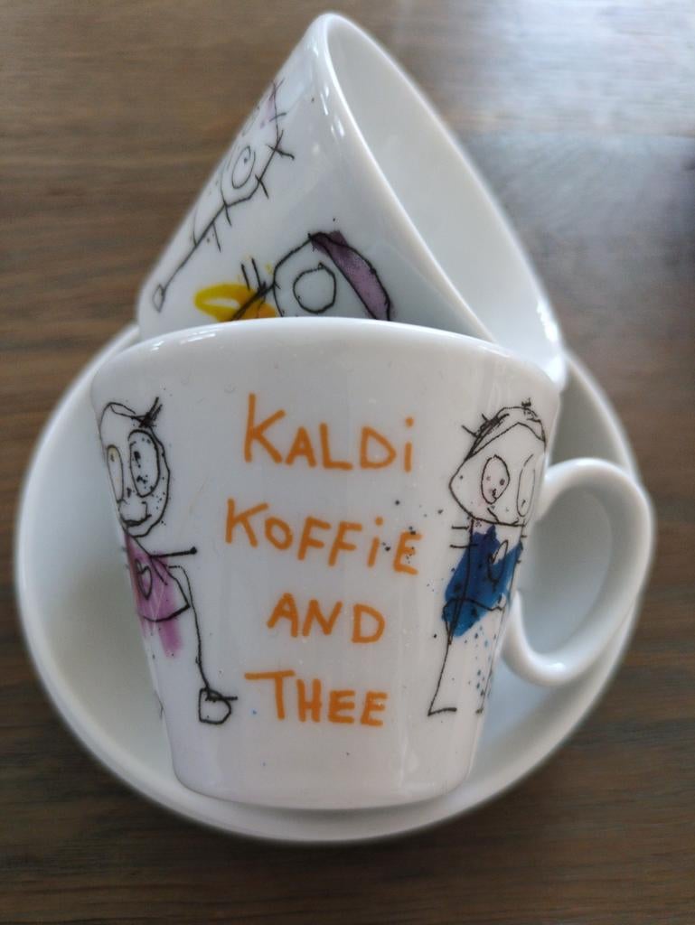 Kaldi Koffie en Thee Limited Edition Kop en Schotel, Ophalen of Verzenden, Zo goed als nieuw, Aardewerk, Overige stijlen