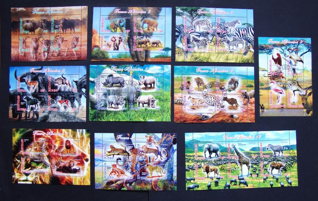 - 818 - 10 Mooie Dieren Blokken uit Afrika., Verzenden, Gestempeld, Dier of Natuur