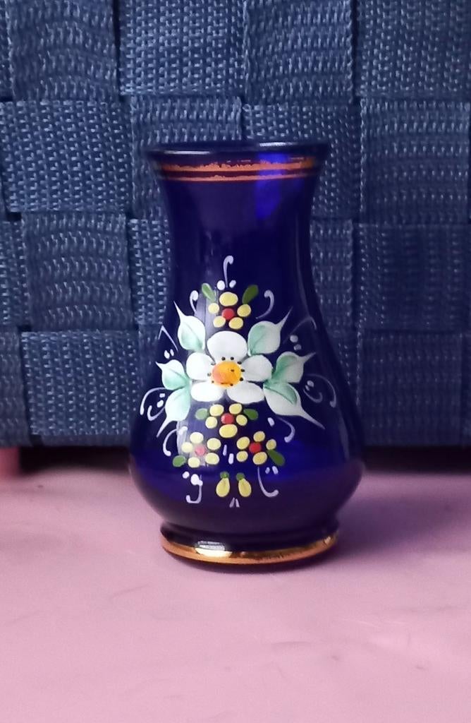 Hut Jakub Tasice Tsjechisch blauw glazen vaasje, Ophalen of Verzenden