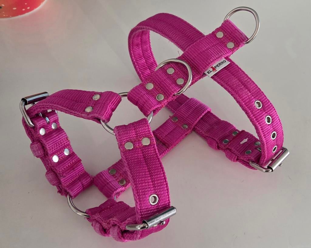 El Perro Harness TRIPLE 4 cm Fuchsia Pink Size S, Ophalen of Verzenden