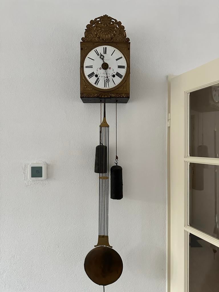 Antieke Franse Comtoise Klok met Slinger en Gewichten, Antiek en Kunst, Antiek | Klokken, Ophalen