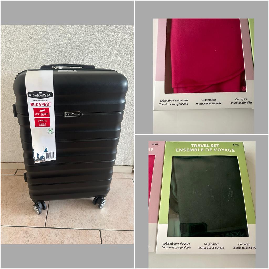 Spilbergen hardcase koffer + 2 reissetjes (roze/groen), Ophalen, 40 tot 60 cm, Wieltjes, 20 tot 30 cm