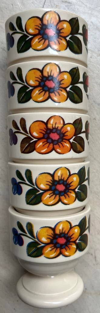 5 vintage eierdopjes Emsa germany jaren 70, Ophalen of Verzenden