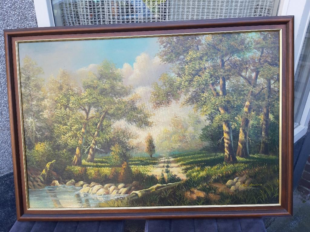 Olieverfschilderij van Ray Hawkins, Prachtige Bos-zicht., Ophalen
