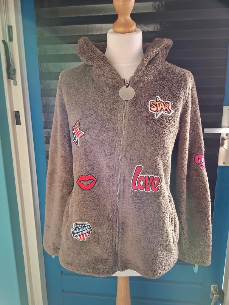 Zachte teddy hoodie met patches, M.K. New Collection, Bruin, Zo goed als nieuw, Ophalen