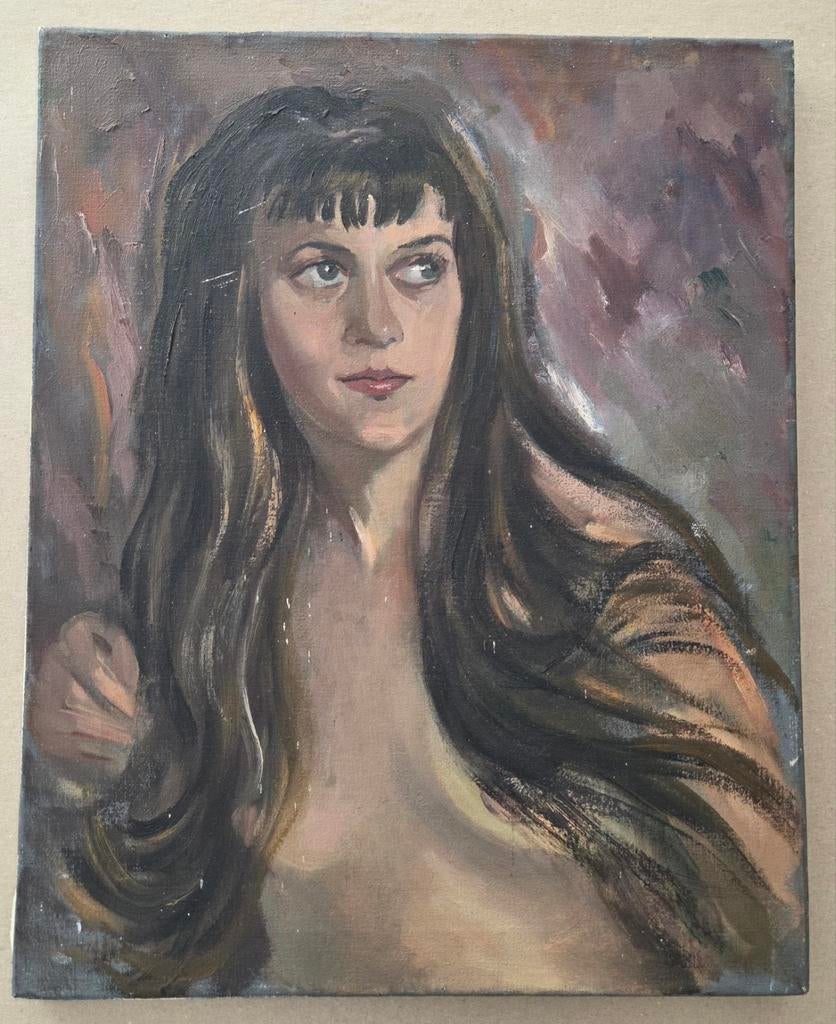 Portret vrouw. Naakt. Olieverf op doek., Antiek en Kunst, Ophalen of Verzenden
