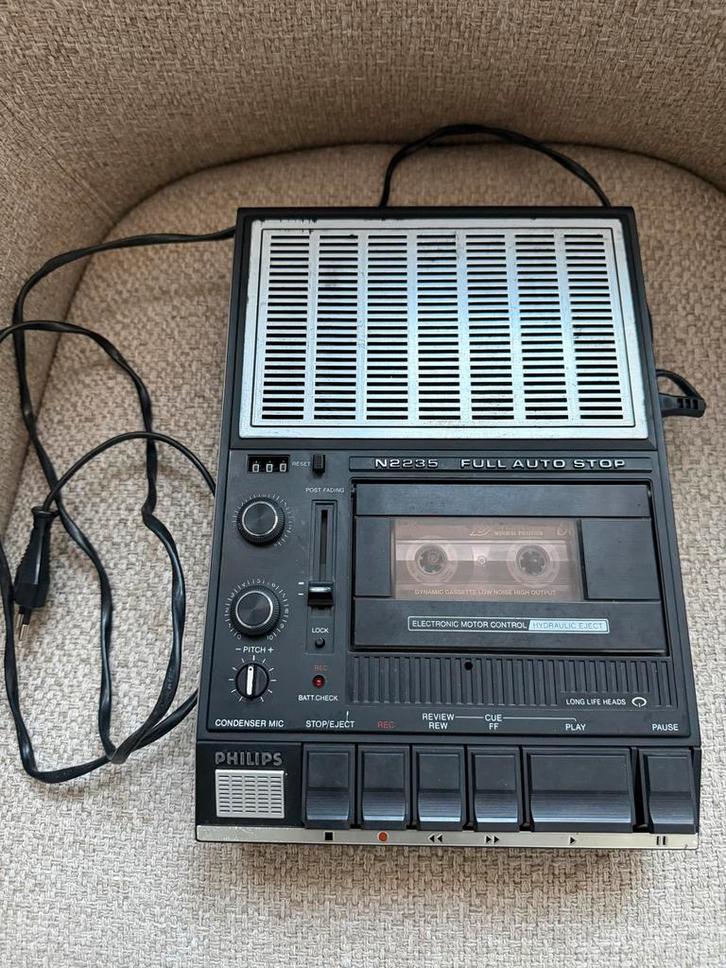 Philips N2235 Cassetterecorder - Vintage en Functioneel, Audio, Tv en Foto, Cassettedecks, Enkel, Philips, Ophalen