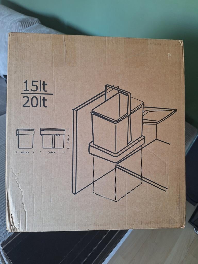 Nieuwe inbouwprullenbak 20L, Ophalen, Kunststof, Nieuw, Minder dan 50 cm